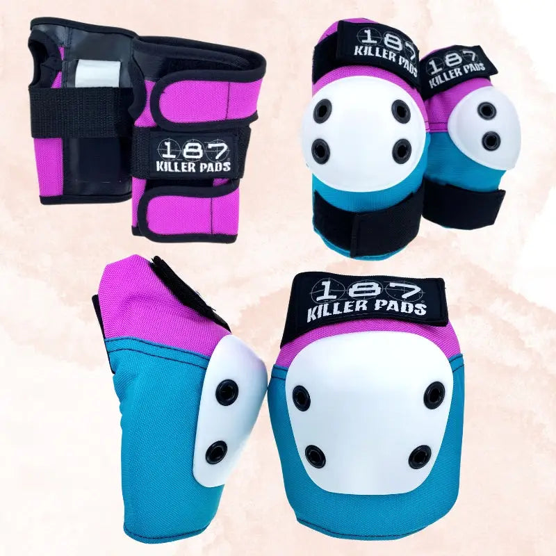 187 Killer Pads - Pink/Teal XS Protecciones para patinaje sobre ruedas y en línea